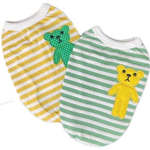 Strips Pet Cat Hoodies Dog Clothes Summer Sleeveless Vest Tshirt Bear Pattern Breathable Dog Sweatshirt Shirt For Small Dogs Pug