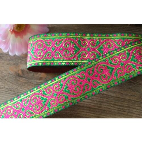 10yards/lots Woven Jacquard Ribbon 5cm green background red Geometric pattern IS-2579
