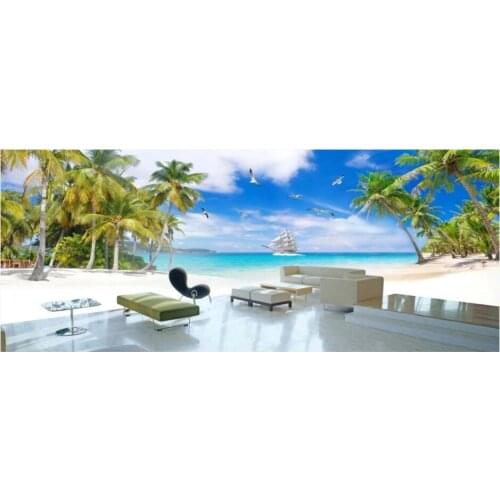 WDBH Custom photo 3d wallpaper Large size sea view seagull coconut tree sailing scenery 3d wall murals wallpaper for walls 3 d