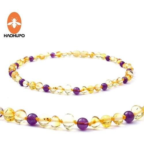 HAOHUPO Amber Necklace for Baby Women Handmade Mother Day Gifts Knotted Natural Gemstone Baltic Amber Beads Collar Mama Jewelry