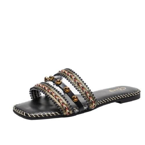 2020 summer European and American flat-bottomed solid color letter rhinestone patch slippers women summer trend ladies slippers