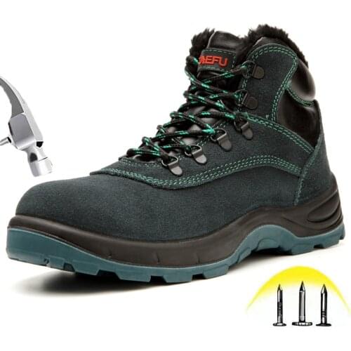 Winter Velvet Warm Safety Boots Steel toe cap Mens Puncture Proof Insulation Wrok Shoes Waterproof High top Suede Safety Shoes
