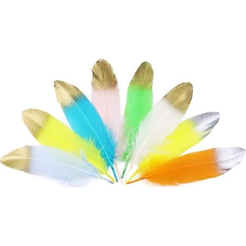 6-8 Inches Dipped Gold Feathers Decoration for Crafts Jewelry Making Hair Accessories Diy White Goose Plumes 10Pcs Wholesale
