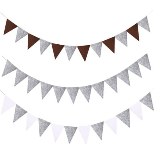 18 Flags Grey Coffee Pennant Fabric Banner Flags Party Decorations Kids Garland Children Baby Boy Girl Bunting Room Decoration