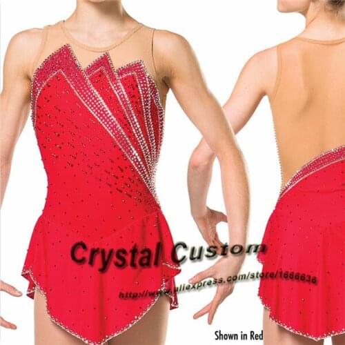 2016 Custom Red Figure Skating Dresses With Spandex New Brand Vogue Figure Skating Competition Dress Customized DR2996