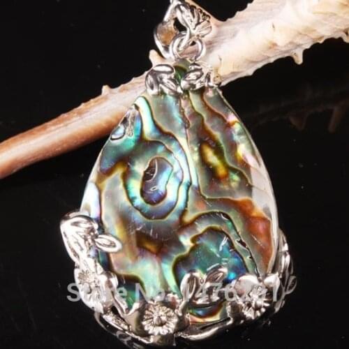 38X26MM Abalone MOP Shell Alloy Teardrop Pendant Bead 1PCS