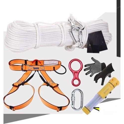 50--60M, 1100KG 8MM aerial work home life-saving tall building safety rope anti-fire steel wire rope harness, full set safe