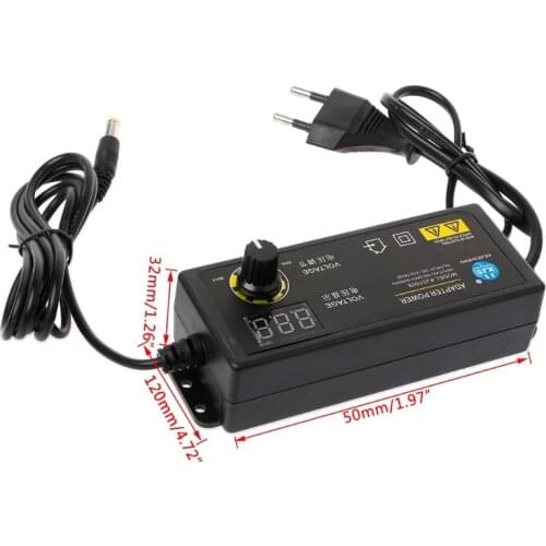 60W 3-24V Adjustable Adapter With Display Screen Of Voltage DC 100V-240VAC 50/60Hz EU Plug