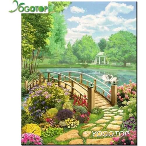 5d diamond embroidery Garden bridge swan lake diy diamond painting mosaic Handmade rhinestone Home Decor natural scenery YY2720