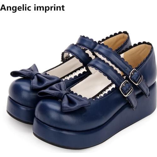 Angelic imprint woman mori girl lolita cosplay shoes lady mid heels pumps women princess dress party shoes Pearlescent PU 5cm