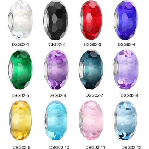 925 Sterling Silver Large Hole 12 Colors Faceted Murano Glass European Charm Beads Fit Brand Bracelet Necklace Jewelry DSG02