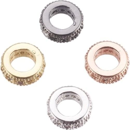 10pcs 6x2mm Brass Micro Pave Cubic Zirconia Beads Flat Round Clear for Jewelry Making DIY Bracelet Necklace Supplies Hole: 3mm