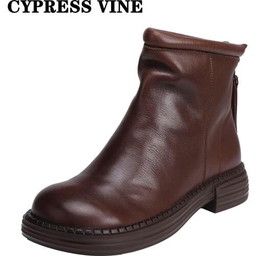 Cypress Vine Women Chelsea Anckle Boots Genuine Cow Leather For Spring Atumn And Winter Rubber Outsole By Handmade Size 35--40