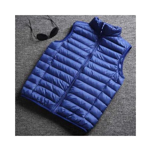 Classic Blue Winter Mens Down Vest Autumn Lightweight Sleeveless Jacket Fashion Stand-up Collar Large Size Loose Mens Waistcoat