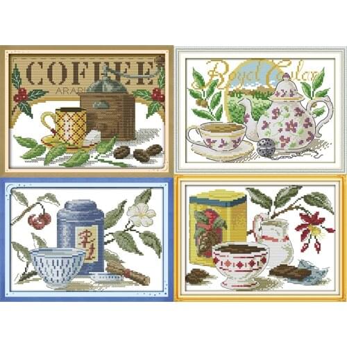 Coffee Artistic Conception Cross Stitch Kits Printing Counted Cross Stitch 14CT 11CT Fabric Embroidery Handmade Needlework Sets