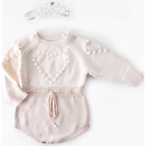 Spring Autumn Baby Girls Rompers Baby Clothes Long Sleeve Loving Heart Knit Rompers Infant Girls Rompers