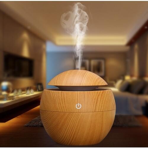 Mini Wood Gra Air Humidifiers Aromatherapy Ultrasonic Humidifier Diffuser USB Color Changing LED H0164