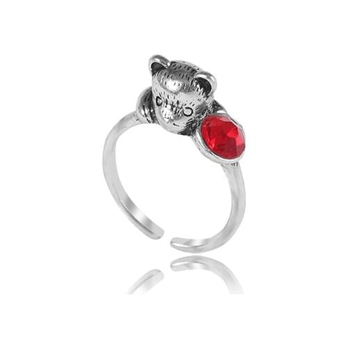 Fashionable Minimalist Bear Shaped Red Rhinestone Ring Opening Adjustable Zinc Alloy Female Jewelry Gift Selection Direct Sales