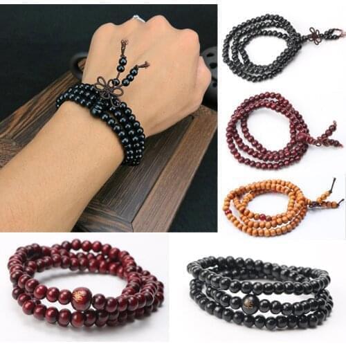 Trendy Ethnic Style 6mm 8mm Wooden Beads Rope Adjustable Vintage Multilayer Bracelet For Men Women Bangles Jewelry Gifts