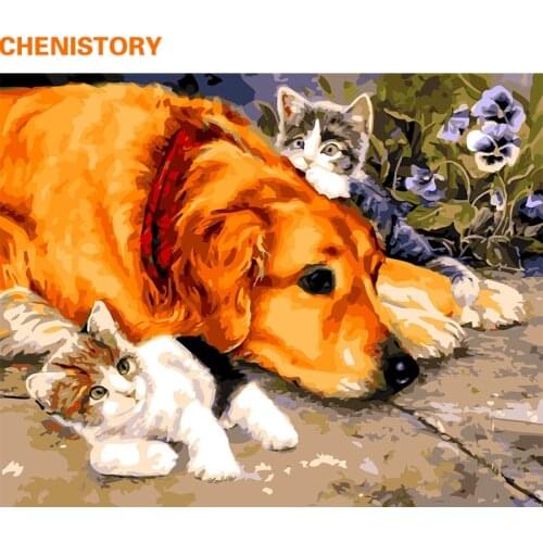 CHENISTORY Dog And Cat Animals DIY Painting By Numbers Home Wall Decor Modern Wall Art Picture Hand Painted Oil Painting 40x50cm