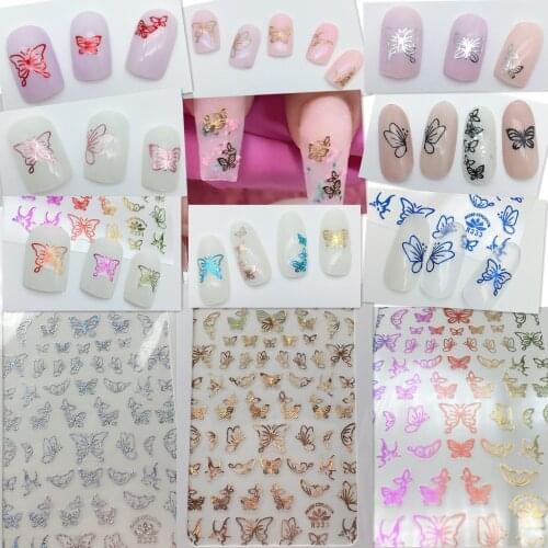 1pc Holographic 3D Butterfly Nail Art Stickers Adhesive Sliders Colorful DIY Golden Nail Transfer Decals Foils Wraps Decorations
