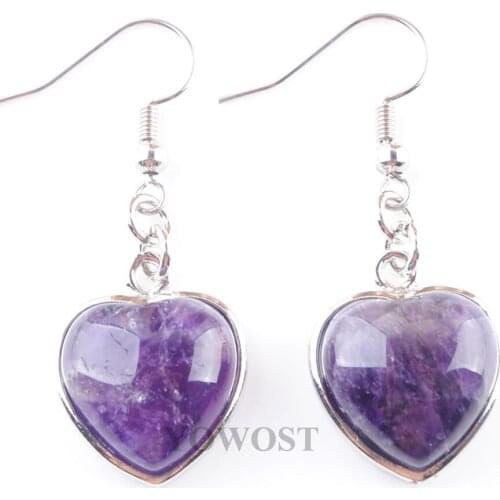 5 Pairs Earrings for women Jewelry Classic fashion Natural Stone Love Heart Pendant Amethysts Hanging Earring Dangle QR3186