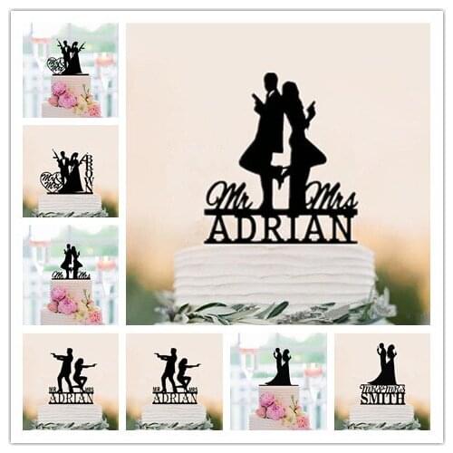 Gun Style Personalized Wedding Cake Topper -Bride And Groom Silhouette ,Mr & Mrs Cake Topper Custom Last Name for You