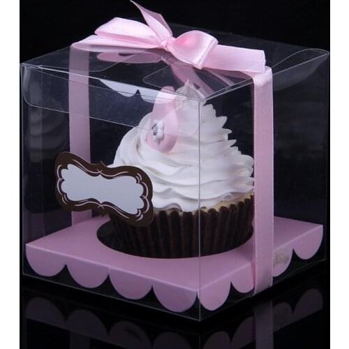 12PCS/LOT Transparent Cupcake Box Clear Cake Box With Sticker And Insert Wedding Cupcake Box Babyshow Party Cup Cake Boxes