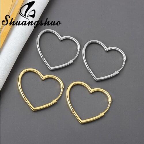 Shuangshuo Romantic Hollow Heart Hoop Earrings for Women Geometric Female Fashion Modern Jewelry Oorbellen Accessories Gift