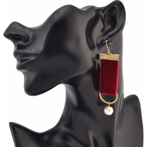 Idealway Red Velvet Drop Earring Gold Color Imitation Pearl Geometric Dangle Earrings For Women Bridal Wedding Party Jewelry