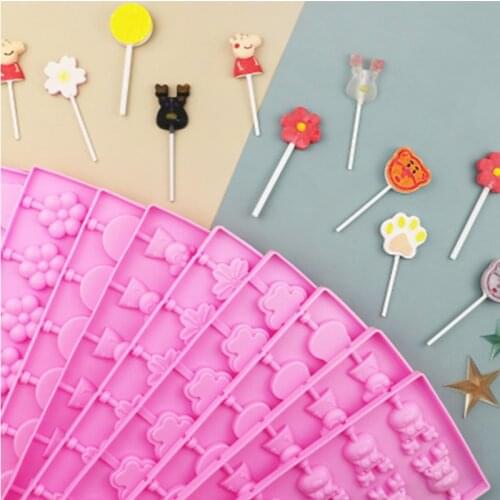 12Types Silicone Lollipop Mold Flower Candy Chocolate Molds Cake Decorating Form Bake Bakeware Tool Lolipops Reposteria Stickers