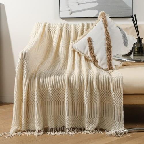 Nordic Knitted Blanket Travel Blanket Grey Khaki Sofa Throw Blanket with Tassels Air Condition Blankets 110x160cm/110x200cm