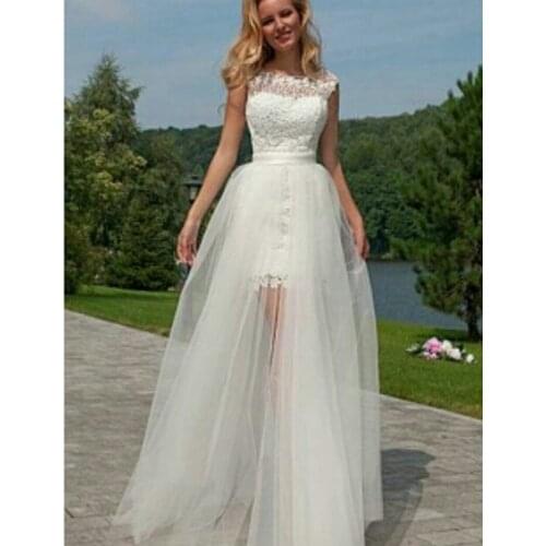 Vestidos de Noiva 2 em 1 Backless bridal gown With Detachable Skirt Sexy Sheath Short bridesmaid dresses