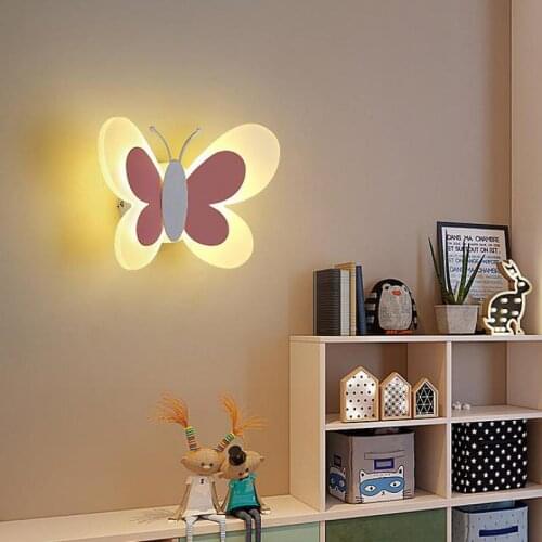 Princess led Butterfly Lamp mirror led sconce Fixtures Children Room Acrylic Shade Led Wall Sconce Boy Girl Led strip Wall Light