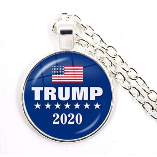 Trump 2020 Necklace USA Election Collection 25mm Glass Cabochon Silver Plated Pendant Jewelry For Women Men Support Trump