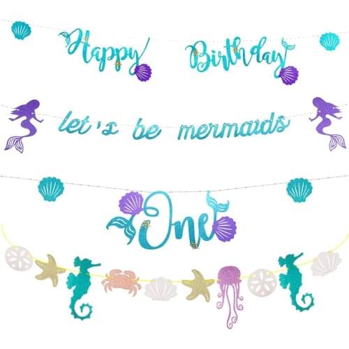Happy Birthday Mermaid Theme Party Banner Lets be A Mermaids Birthday Party Decoration For Kids