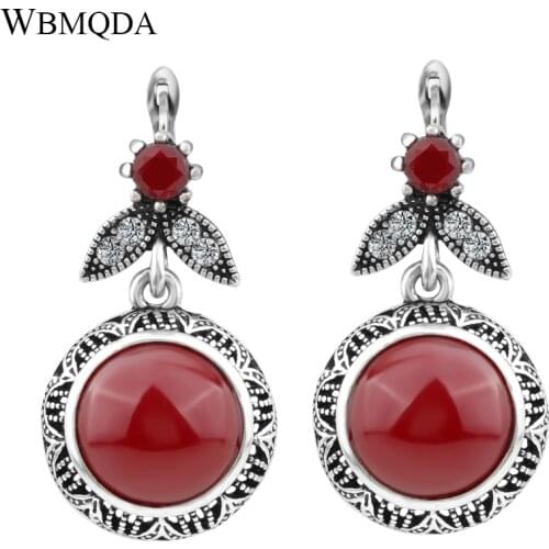 Wbmqda Hot 2018 Fashion Bohemia Red Resin Earring For Women Silver Color Vintage Jewelry Engagement Earrings Drop Shipping
