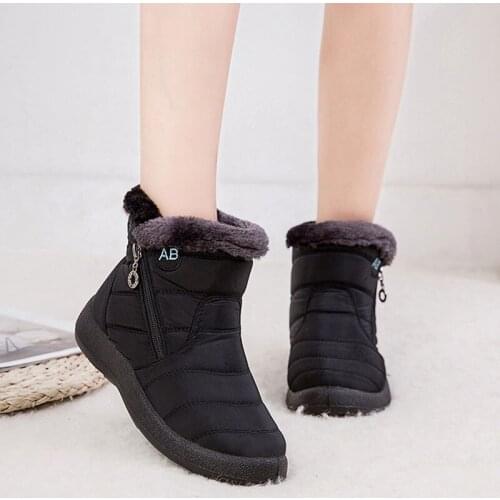 Women 2021 Winter Keep Warm Ankle Boots Woman Short Plush Sewing Flats Ladies Fur Zip Shoes Female Waterproof Footwear Plus Size