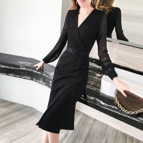 Women 2021 Spring Autumn Elegant Office Dress Female Long Sleeve V-neck Casual Dresses Ladies Slim Bodycon Mermaid Vestidos Z331