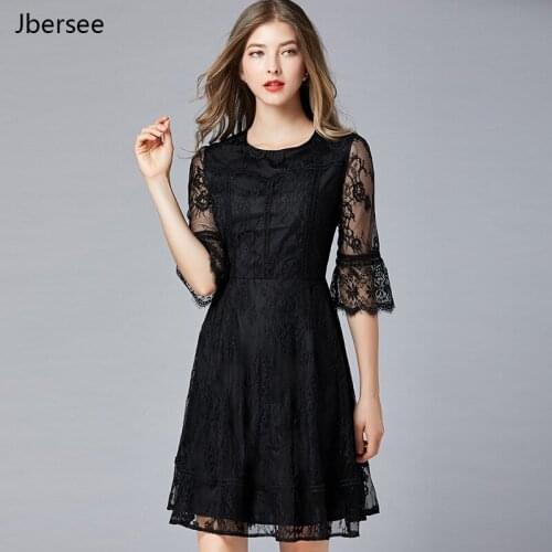 Summer Sexy Lace Dress Plus Size Spring and Autumn O-neck Half Sleeves Hollow Party Dress Summer Clothes for Women Dresses 5XL