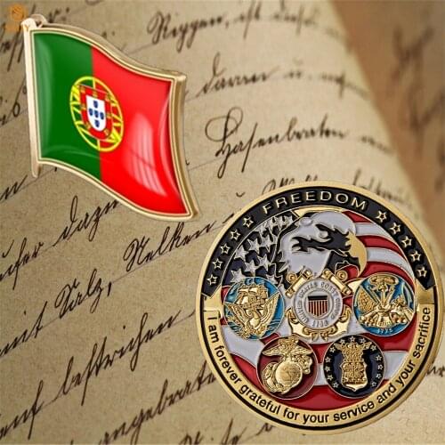 Portugal Enamel Flag Brooch Badge Pin United States USMC Navy Army Coast Guard Liberty Eagle Gold Challenge Commemorative Coin