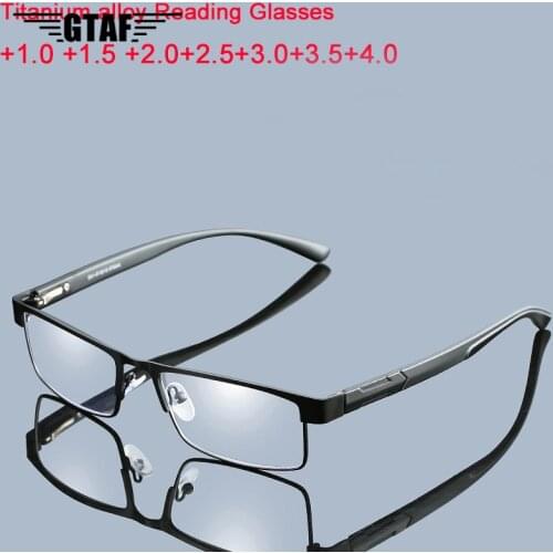 +1.0 To +4.0Reading Glasses Men Titanium Alloy Non Spherical 12 Layer Coated Lenses Business Hyperopia Prescription Eyeglasses