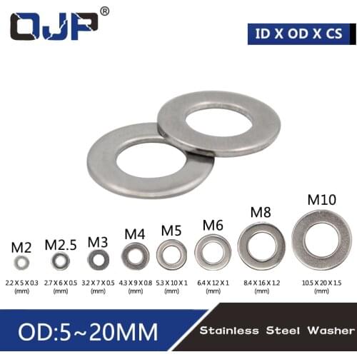 100pcs M2 M2.5 M3 M4 M5 M6 M8 M10 DIN9021 GB96 304/A2-70 Stainless Steel Flat Machine Washer Plain Washer Flat gasket Rings