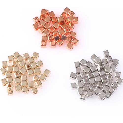 3/4/6mm Square Gold Color Plastic CCB Beads Cube Loose Spacer Beads For Needlework Jewelry Making Diy Bracelet Accessories