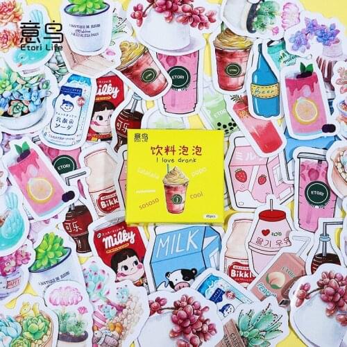 45pcs Milk Coffee Drink Small Size Scrapbook Stickers Boxed Diy Decoration Scrapbook Stickers For Laptop Planners Album Notebook