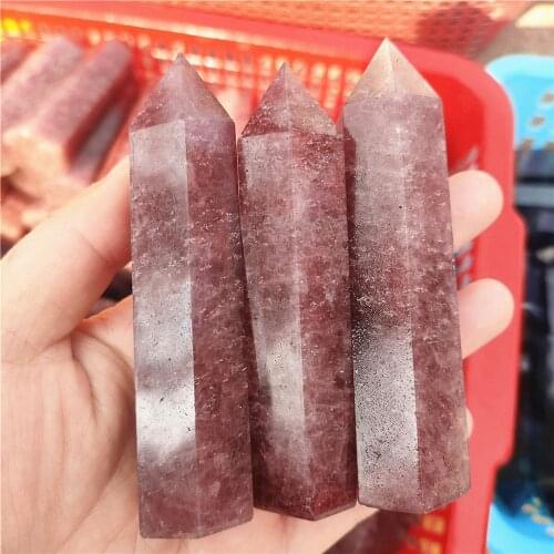 6-12cm Hot Natural Strawberry Quartz Crystal Point Wand Crystal Quartz Tower Crystal Obelisk Flat Bottom Healing Crystal