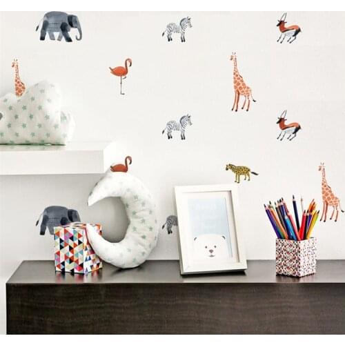 6pcs/set Wall Sticker Decorative Cartoon Animal Wall Decal Wall Art For Kids Bedroom 21*14.8cm