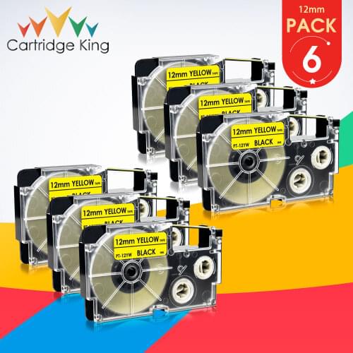 6PK XR 12YW 12mm Label Tape Replacement for Casio Label Maker Black on Yellow XR-12YW for KL-T100 KLD-200 KL-A40 EL-700 Printer