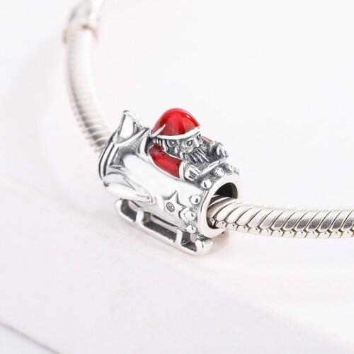 925 Sterling Silver Christmas Gift Happy Santa Rocketship Pendant Charm Bracelet DIY Jewelry Making For Original Pandora