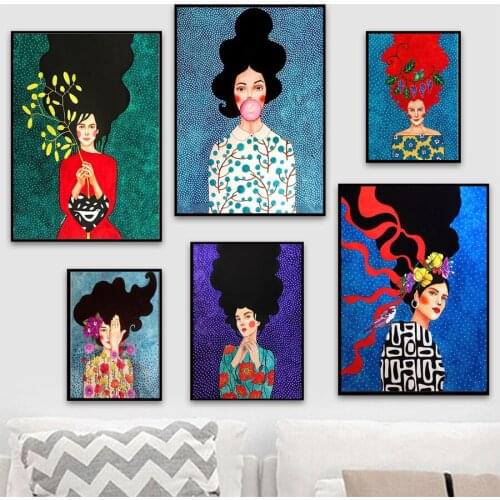 Abstract Girl Hair Flower Women Art poster 5D DIY Diamond Painting Fashion Nordic Colorful Diamond Embroidery Vintage Picture